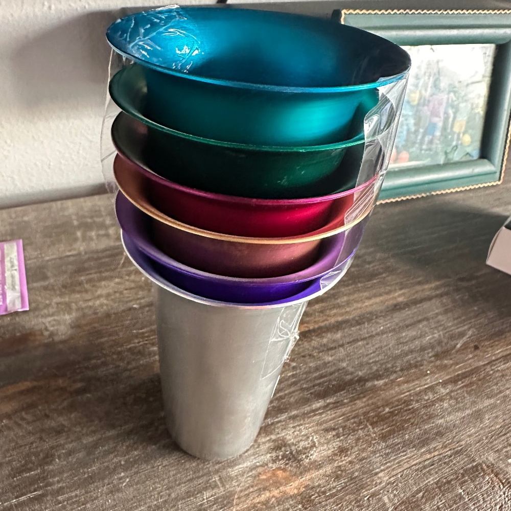 Vtg Glass Aluminum Bascal Anodized Set 6